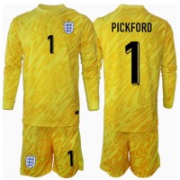 Camiseta Inglaterra Jordan Pickford #1 Portero Segunda Equipación Replica Eurocopa 2024 para niños mangas largas (+ Pantalones cortos)